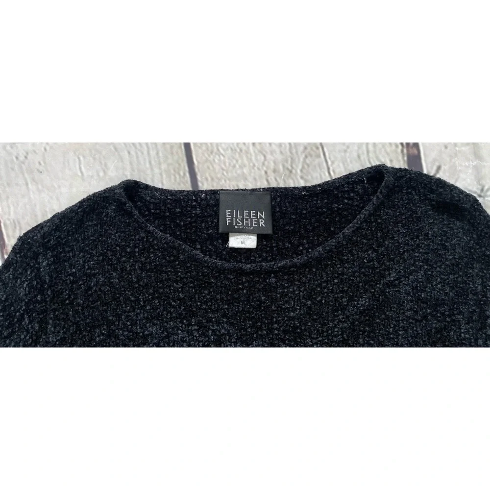Eileen Fisher Black & Blue Boucle Knit Sweater
